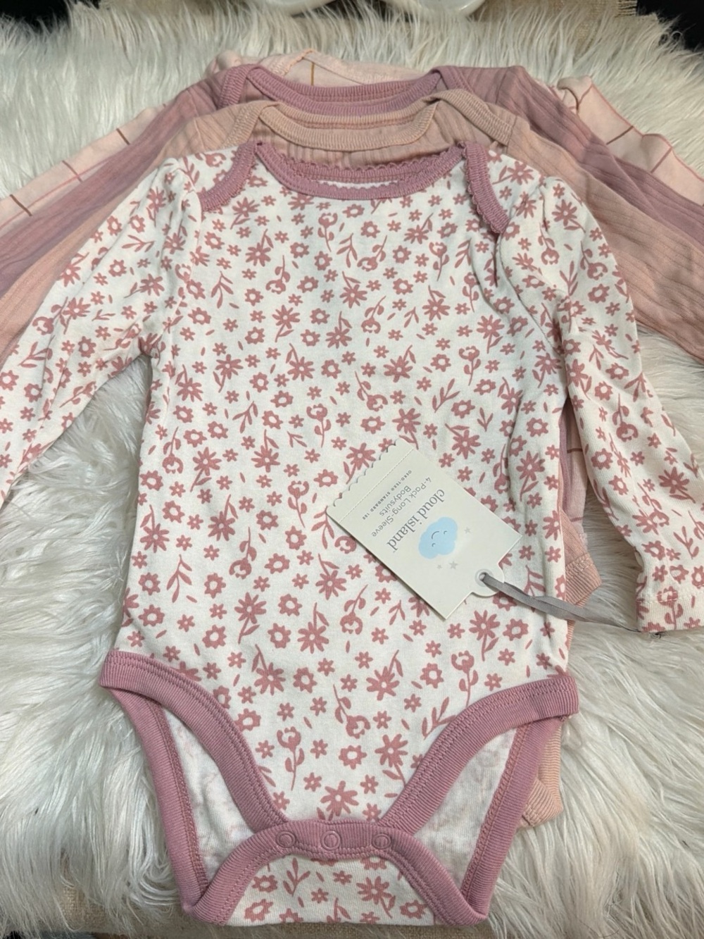 cloud island Pink Floral Long-Sleeve Bodysuit